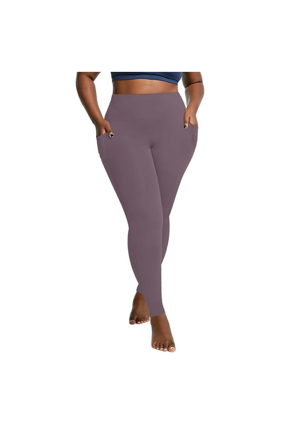 Womens Plus Size Leggings No Seam High Waisted Purple Non See Through Sports Pants for Ladies Gym 5XL