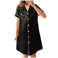 thumbnail image 1 of HOMBOM Womens Plus Size Pajamas Cotton Pajamas Nightdress Black Solid V Neck Short Sleeve Sleepshirts Pajama Dress, 1 of 3