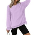 thumbnail image 1 of HOMBOM Womens Pullover Sweatshirt Fleece Crew Neck Lightweight Purple Casual Long Sleeve Plain Tops for Women, 1 of 7