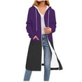 thumbnail image 1 of HOMBOM Womens Purple Sweatshirt Long Heavyweight with Pocket Zip-Up Fall Long Sleeve Colorblock Jackets for Women Hooded, 1 of 5