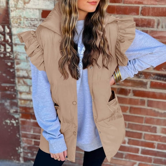 HOMBOM Womens Quilted Vest with Pockets Button down Yellow Jackets Stand Collar Short Sleeveless Outwear Outdoor for Women