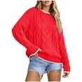 thumbnail image 1 of HOMBOM Womens Red Cable Knit Sweaters Fall Crew Neck Pullover Warm Xmas Tops for Womens Solid, 1 of 3