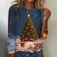 thumbnail image 1 of HOMBOM Womens Red Tops Christmas Long Sleeve Festive Graphic Merry and Bright Blouse for Female Xmas, 1 of 4