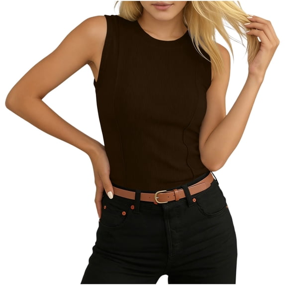 HOMBOM Womens Ribbed Tank Tops Fitted Camisole Y2k Brown Sleeveless Summer Soft Top for Ladies