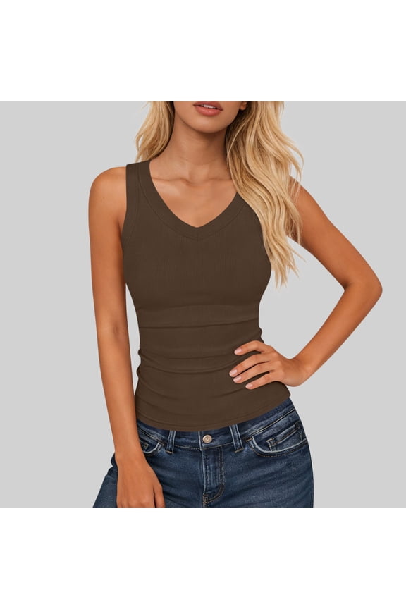 Womens Ribbed Tank Tops Fitted Y2k Camisole Summer Sleeveless Coffee Soft Top for Ladies