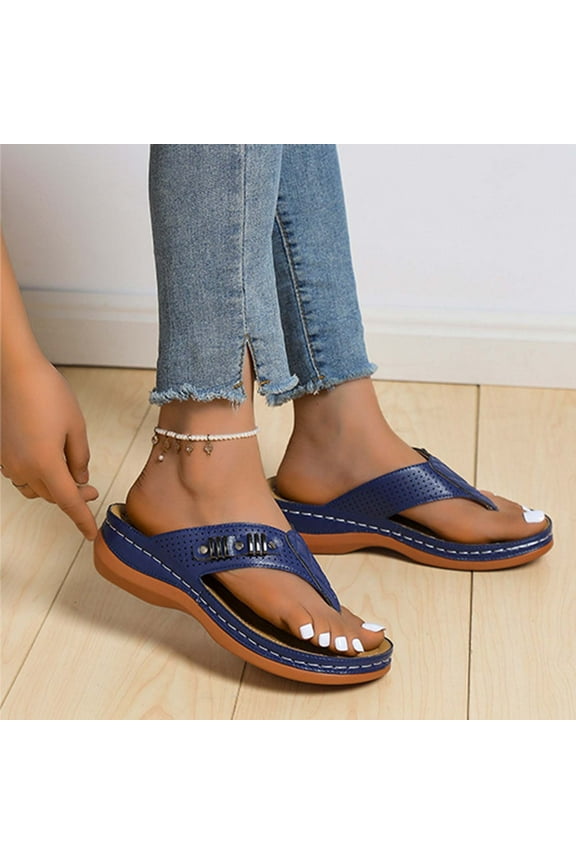 Blczomt Womens Sandals Flip Flops for Women,Women's Orthopedic Sandals Wedge Flip-flops Outer Beach Sandals Comfortable Shoes With Ergonomic Soles