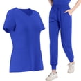 thumbnail image 1 of HOMBOM Womens Scrubs Medical V Neck Scrub Top and Pant Blue Short Sleeve Stretch Nursing Uniforms for Women, 1 of 5