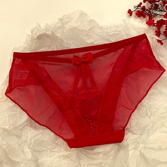 HOMBOM Womens Seamless Panties Mesh Red Briefs Cheeky Low Rise Seamless See Through Underwear for Ladies XL