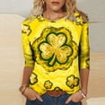 thumbnail image 1 of HOMBOM Womens Shamrock Shirts Holiday Irish Graphic Tees Green Cute 3/4 Sleeve Animals Print Crewneck Tshirts for Women, 1 of 5