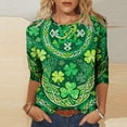thumbnail image 1 of HOMBOM Womens Shamrock Shirts Irish Graphic Tees 3/4 Sleeve Crewneck Green St.Patrick's Day Basic Tops for Women Holiday, 1 of 5