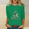 thumbnail image 1 of HOMBOM Womens Shirts Crewneck Festive Christmas Reindeer Graphic Xmas 3/4 Sleeve Tee Shirts for Female Green, 1 of 5