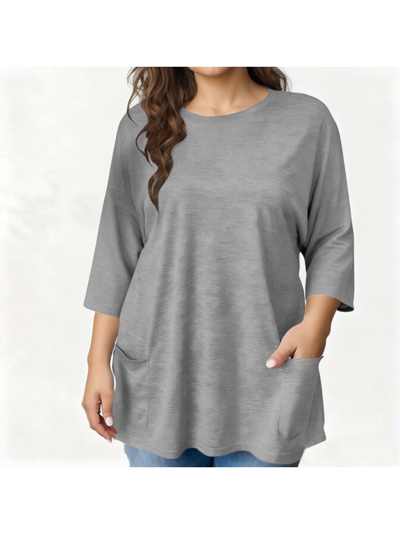 Womens Shirts Love Plus Size Oversized Valentine Basic Heart 3/4 Sleeve Gray Tops for Adult 5XL
