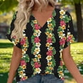 thumbnail image 1 of HOMBOM Womens Shirts Tunic Tops Summer Floral Beach Short Sleeve V Neck Blouse for Ladies Casual, 1 of 7