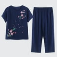 thumbnail image 1 of HOMBOM Womens Silk Pajamas Pants Set Floral Navy Short Sleeve Top and Capri Pants Sleep Set 2PC Pajama Sets, 1 of 7