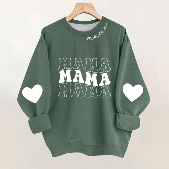 HOMBOM Shirts for Women Long Sleeve Blouse MAMA Soft Mother's Day Summer White Ladies Tops Crew Neck