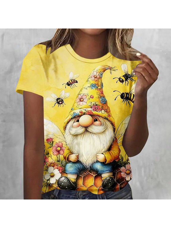 T Shirts for Women Graphic Tees Crew Neck Blue Soft Floral Short Sleeve Ladies Tops Summer