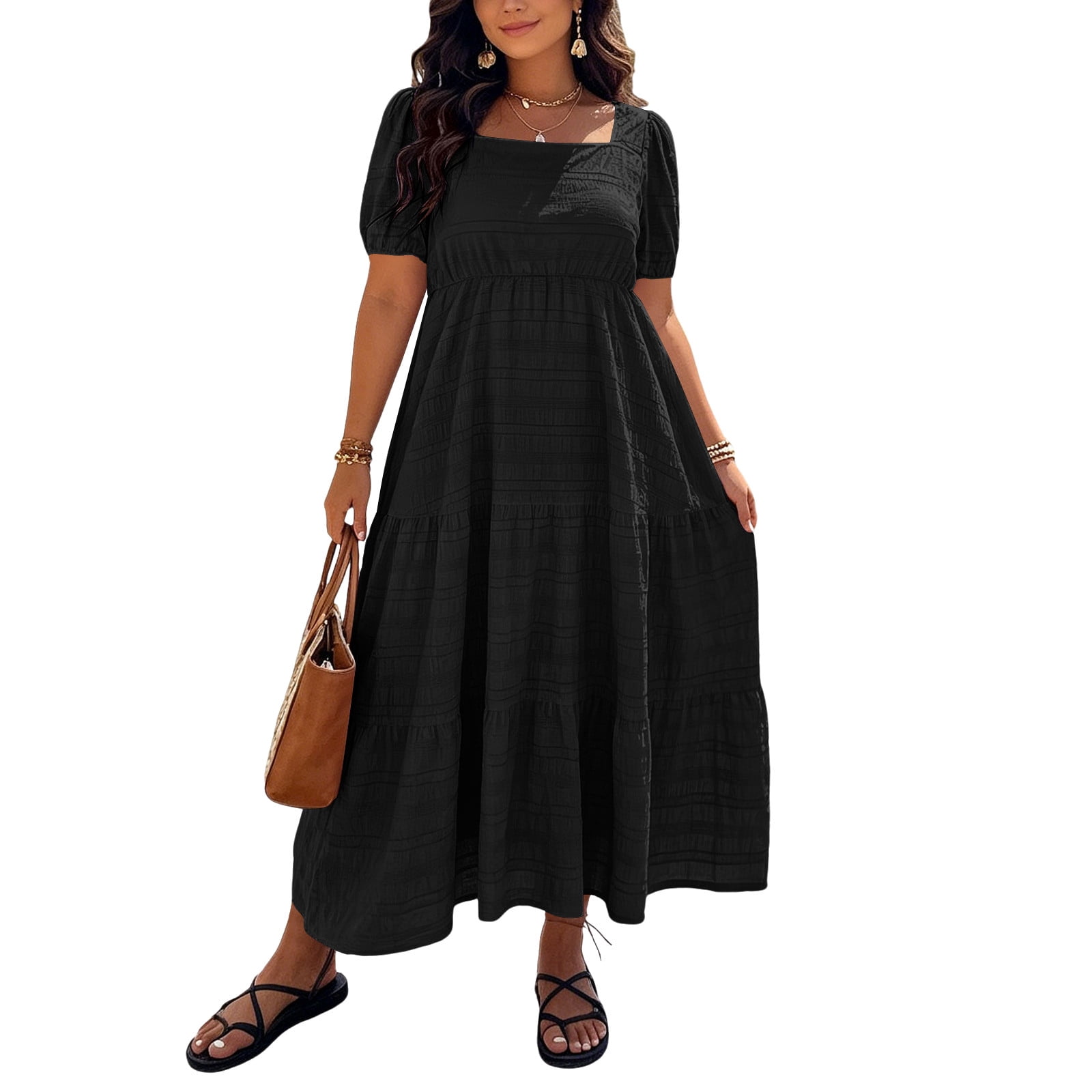 beach dresses for larger ladies HOMBOM Womens Summer Maxi Long Waisted Ruffle Hem Plus Size A-Line Dress Baby girl