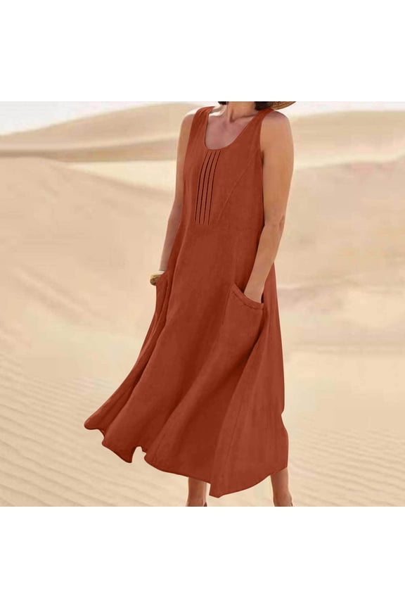 Womens Summer Dresses Watermelon Red Dress Long Long Sleeve Cotton Linen Easter Tank Dress for Ladies Ruched