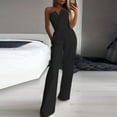 thumbnail image 1 of HOMBOM Womens Summer Jumpsuits and Rompers Black Sleeveless Solid Color V-neck One Shoulder Straight-leg Jumpsuit XL, 1 of 9