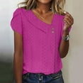 thumbnail image 1 of HOMBOM Womens Summer V-Neck Button Decor Short Sleeve T-Shirt Breathable Hollow-Out Casual Top,Hot Pink, 1 of 5