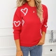 thumbnail image 1 of HOMBOM Womens Sweaters Crew Neck Red Fall Pullover Winter Knit Long Sleeve Casual Tops for Womens Heart, 1 of 9