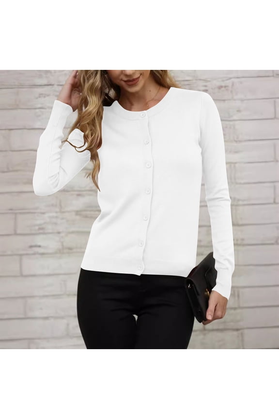 Womens Sweaters White Plain Cardigan Light Winter Button down Long Sleeve Cardigans for Women