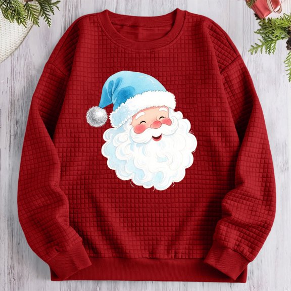 HOMBOM Womens Sweatshirt Christmas Pullover Waffle Cute Trendy Red Long Sleeve Tops for Women