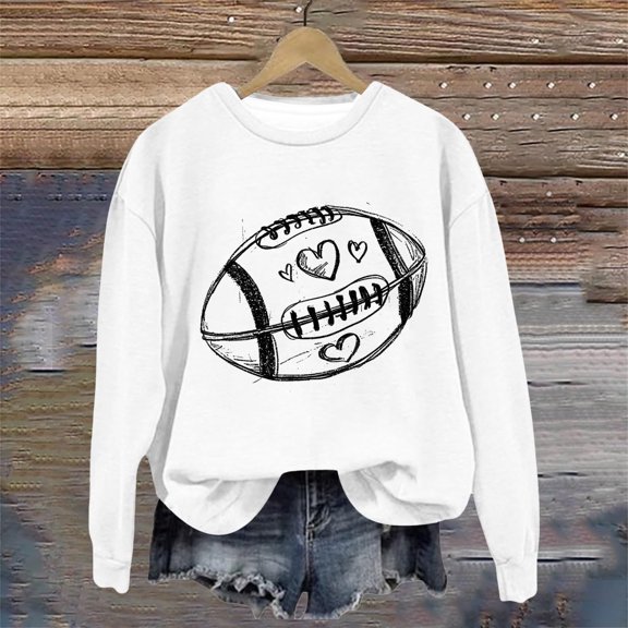 HOMBOM Womens Sweatshirt Hoodless Winter Pullover Football Long Sleeve White Lightweight Tops for Women Crew Neck