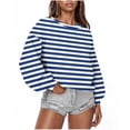 thumbnail image 1 of HOMBOM Womens Sweatshirt Lightweight Fall Pullover Blue Striped Oversized Crew Neck Long Sleeve Tops for Women, 1 of 5