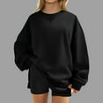 thumbnail image 1 of HOMBOM Womens Sweatshirt Solf Black Pullover Lightweight Crew Neck Plain Slit Hem Tops for Women, 1 of 6