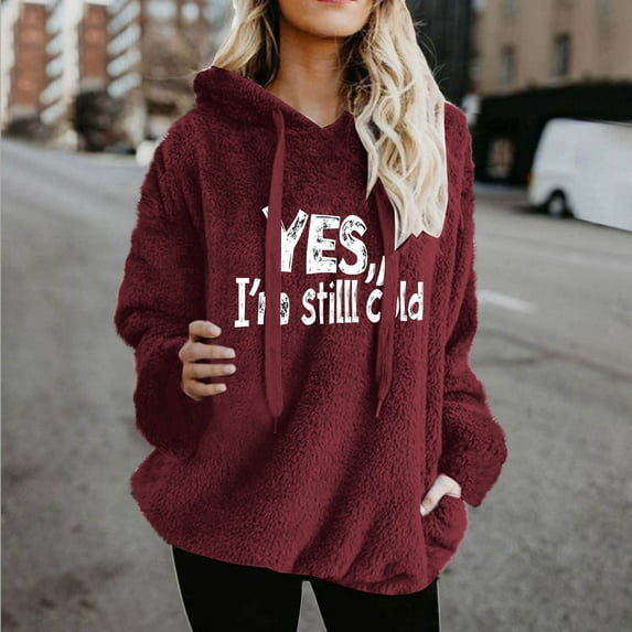 HOMBOM Womens Sweatshirt with Pocket Solf Heavyweight Pullover Wine Fleece Letter Long Sleeve Hooded Tops for Women