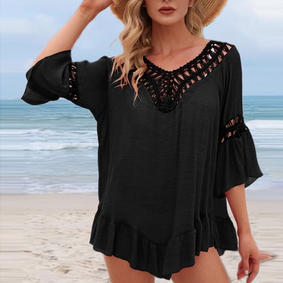 HOMBOM Womens Swim Cover Up Beach Cover Up Mesh Bikini Cover Ups Top for Ladies