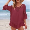 thumbnail image 1 of HOMBOM Womens Swimsuit Cover Up Beach Cover Up Mesh Casual V Neck Cover Ups Top for Women, 1 of 9
