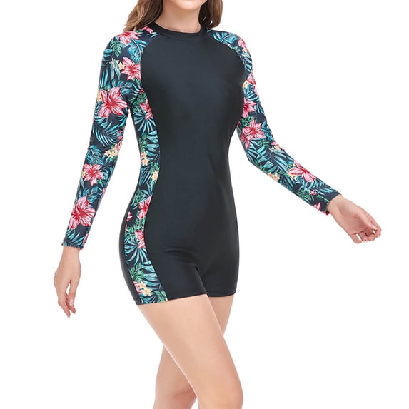 HOMBOM Womens Swimsuit One Piece Rash Guard Swimwear Red Long Sleeve Racerback Tummy Control Bathing Suit for Women