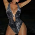 thumbnail image 1 of HOMBOM Womens Swimsuits One Piece Sparkly Tummy Control Silver Bathing Suit for Young Women High Cut, 1 of 7