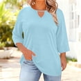 thumbnail image 1 of HOMBOM Womens T Shirts Blue Fashion Plus Size Oversized Notch Neck Spring 3/4 Sleeve Tees for Young Women 4XL, 1 of 6
