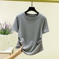 thumbnail image 1 of HOMBOM Womens T-Shirts Short Sleeve Graphic Tees Summer Solid Crew Neck Gray Tops for Young Woman, 1 of 5