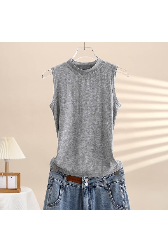 Womens Tank Top Ribbed Camisole Slim Soft Sleeveless Gray Summer Top for Women