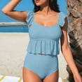 thumbnail image 1 of HOMBOM Womens Tankini Swim Suits High Waisted Swimwear Beach Light Blue Crop Swim Top Tummy Control Bathing Suit for Ladies Ruffle, 1 of 6