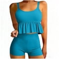thumbnail image 1 of HOMBOM Womens Tankini Swimsuits Ruffle Tummy Control Swimwear 2 Piece Light Blue Pool Party Bathing Suit for Adult Crop Swim Top, 1 of 8