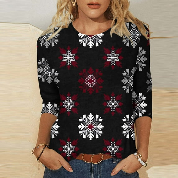 HOMBOM Womens Tops Christmas Holiday Cute Merry and Bright Xmas Blouse for Female