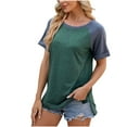thumbnail image 1 of HOMBOM Womens Tops Clearance Solid Green Crew Neck Short Sleeve T-Shirt Top Holiday Tops S, 1 of 6