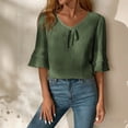 thumbnail image 1 of HOMBOM Womens Tops Cotton Linen Crop Summer Short Sleeve Loose Fit Army Green V Neck Solid T Shirts for Women, 1 of 8
