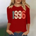 thumbnail image 1 of HOMBOM Womens Tops Graphic T-Shirts 3/4 Sleeve Retro 1996 Print Basic Red Crew Neck Graphic Tees for Ladies, 1 of 4