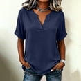 thumbnail image 1 of HOMBOM Womens Tops Navy Summer Blouse Resort Wear V-Neck Solid Short Sleeve Basic Casual Shirts for Women, 1 of 7
