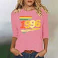 thumbnail image 1 of HOMBOM Womens Tops Summer 3/4 Sleeve T-Shirts Graphic Retro 1996 Print Basic Crew Neck Pink Graphic Tees for Women, 1 of 4