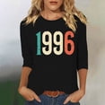 thumbnail image 1 of HOMBOM Womens Tops T-Shirts Summer Retro 1996 Print 3/4 Sleeve Black Casual Graphic Tees for Ladies Graphic, 1 of 4
