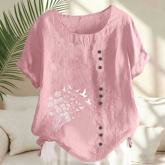 HOMBOM Womens Tops Trendy Tunic Tops Crewneck Boho Cotton Linen Soft Blouse for Women Floral