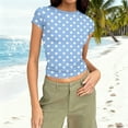 thumbnail image 1 of HOMBOM Womens Tops Y2k Crop Tunic Tops Crewneck Slim Fit Soft Short Sleeve Spring Polka Dots Blouse for Women, 1 of 7