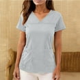 thumbnail image 1 of HOMBOM Womens Trendy Shirts Scrubs Gray V Neck Loose Short Sleeve Solid Color Soft Blouse for Women, 1 of 9